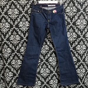 DKNY JEANS TIMES SQUARE DARK DENIM FLARE JEANS 90s Y2K SIZE 26 32 INCH Inseam